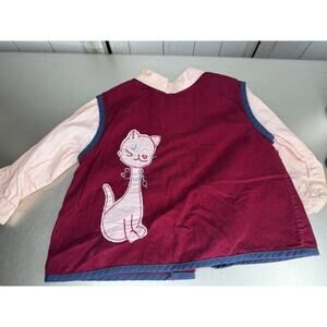 Vintage Toddler Girls Corduroy Quirky Cat Appliqué Top Collared Size 4T